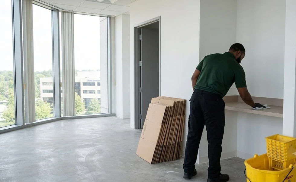 Worker preparing a vacant commercial suite for the next tenant