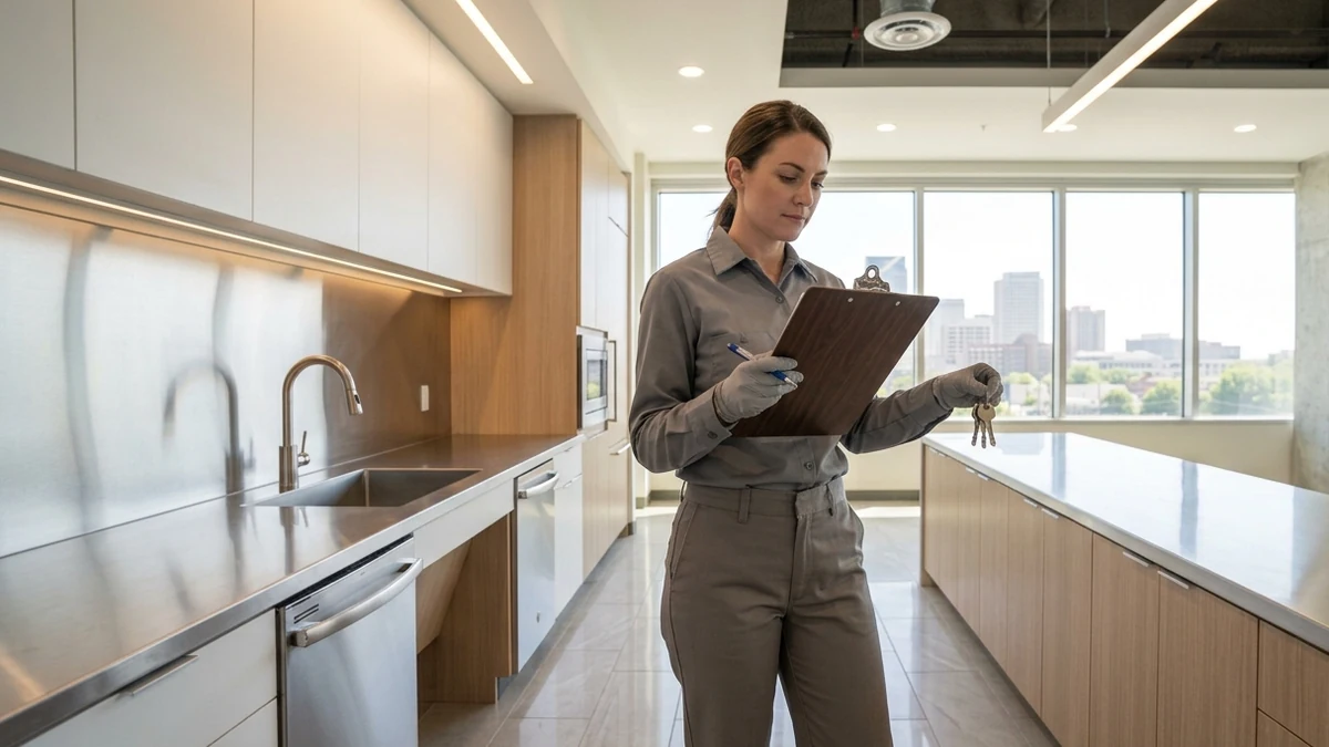 Final walkthrough of a spotless commercial suite after a move out cleaning in Cincinnati