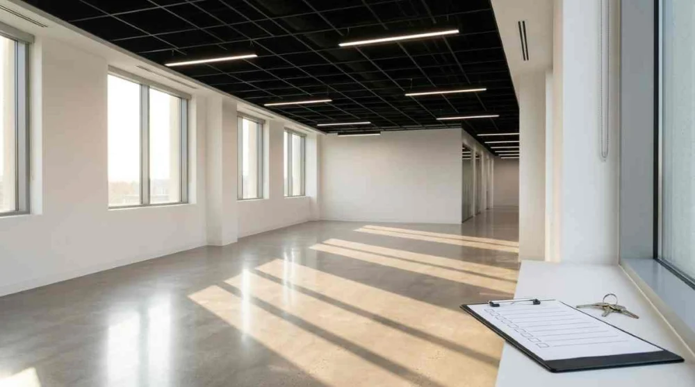 Empty commercial office suite in Cincinnati ready for tenant handover after a final clean