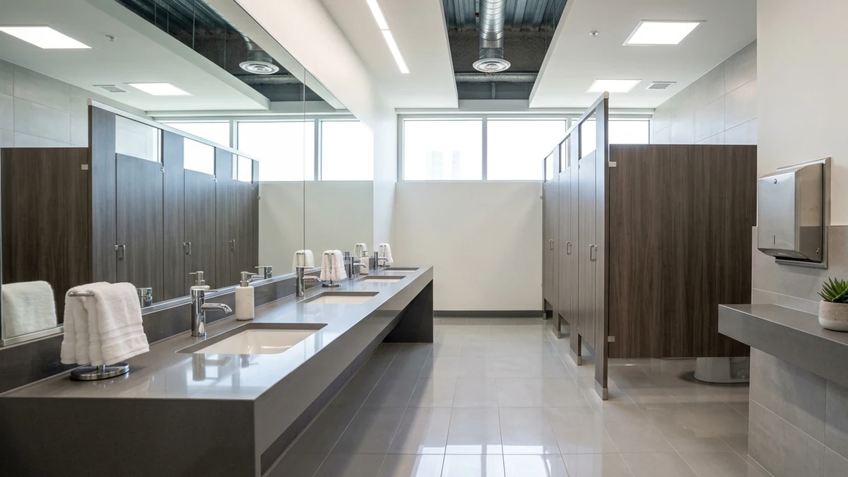 Commercial restroom restocked as part of commercial janitorial services in Cincinnati