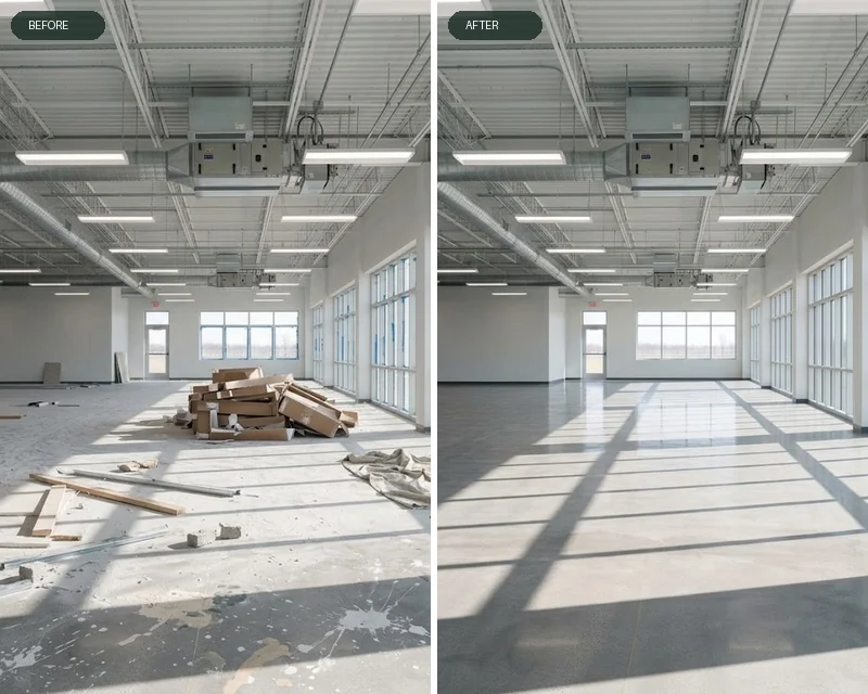 Commercial space before and after post construction cleaning in Ohio