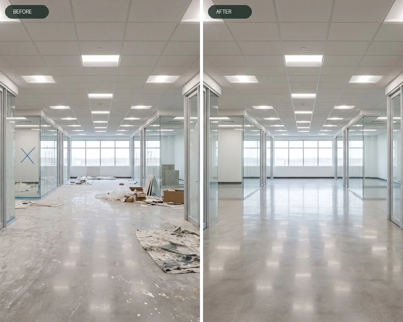 Office corridor before and after handover in Ohio