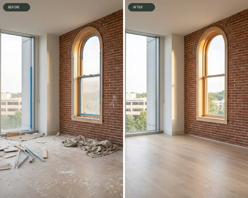 Cincinnati brick office conversion before and after post construction cleaning
