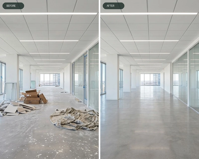 Columbus office fit-out before and after post construction cleaning