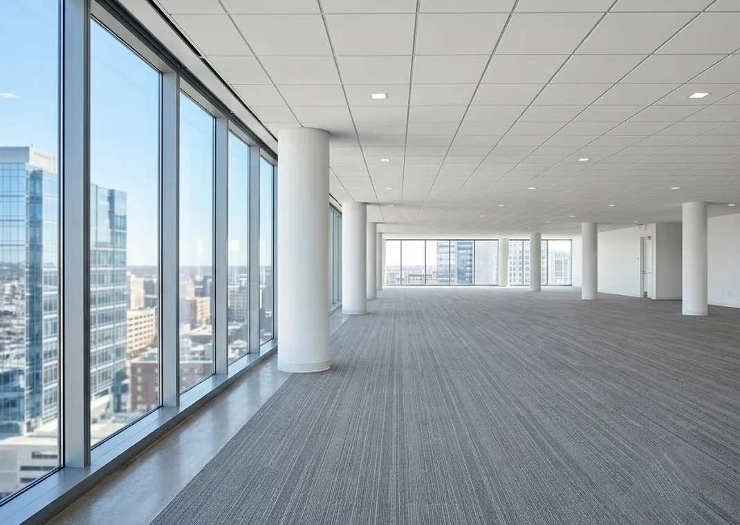 Office floor in a Columbus, Ohio tower after post construction cleaning