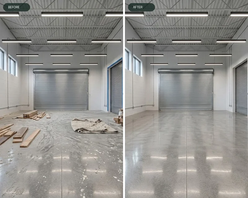 Dayton industrial unit before and after post construction cleaning