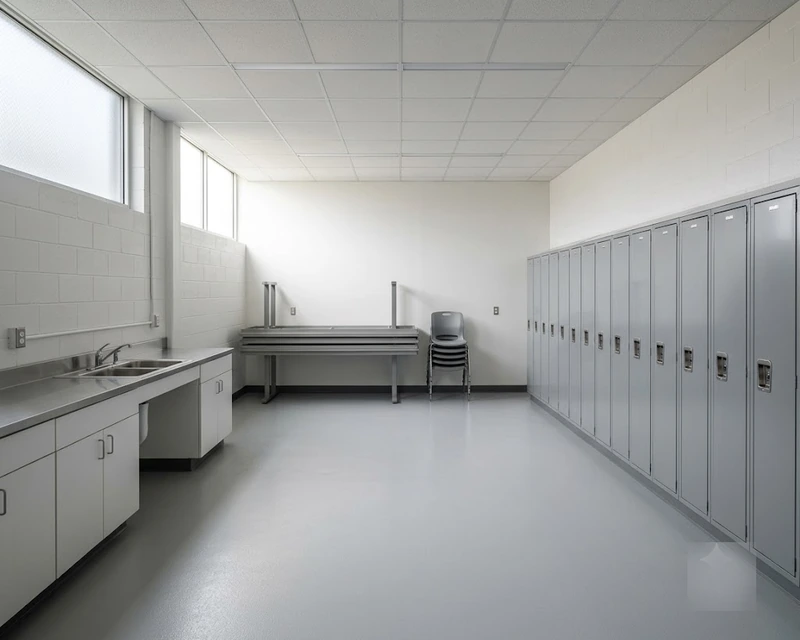 Break room and locker area in a Dayton facility after post construction cleaning